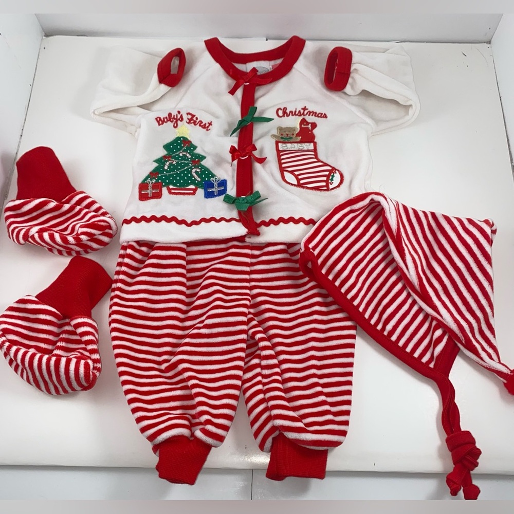Starting Out My First Christmas 4 Pc Top Leggings Hat Booties Outfit 0-3M NWOT